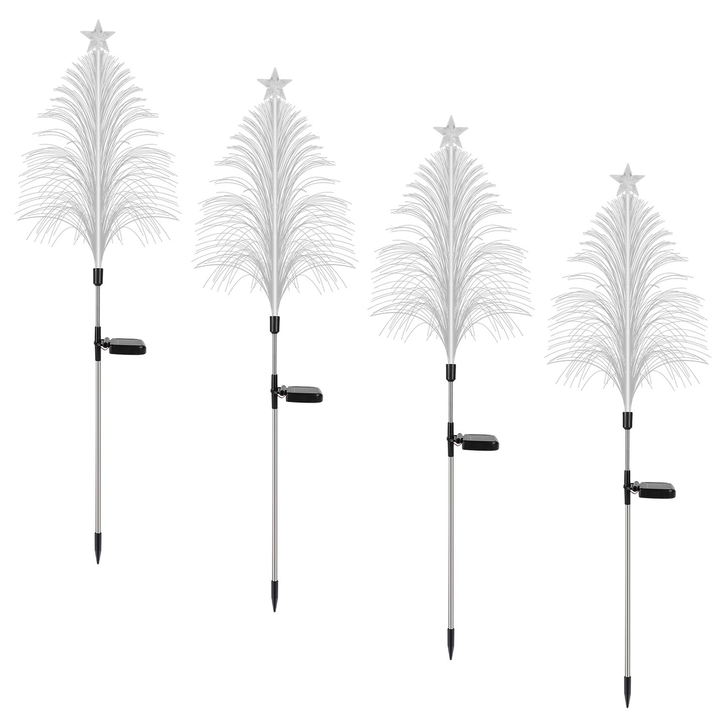 4Pack 7 Color Changing Solar Christmas Tree Lights Outdoor Optical Fiber Stake Lights Cedar Tree Lights With Topper Star IP44 Waterproof For Garden Yard Pathway Lawn