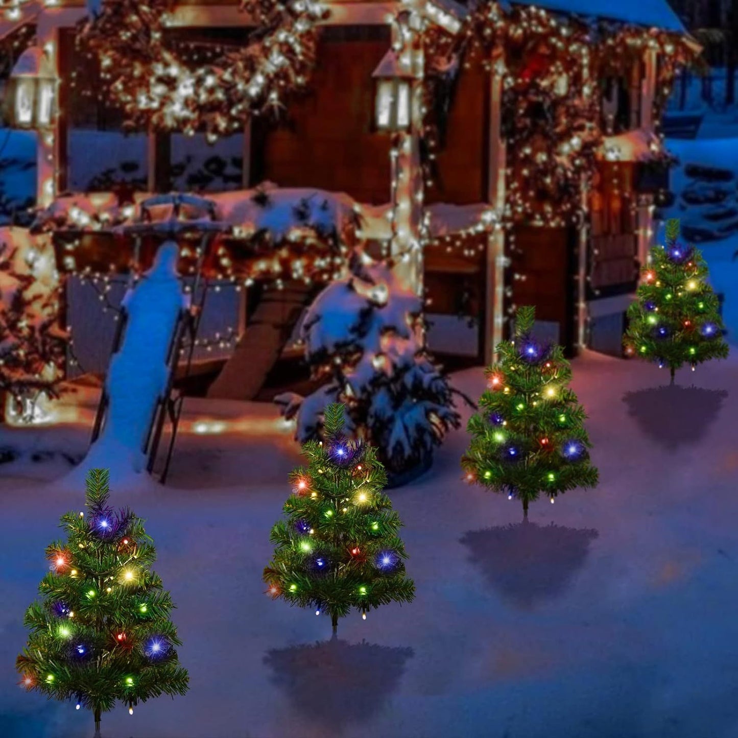 2,4,6 Pack Solar Christmas Tree Solar Powered Trail Multicolor LED Light Christmas Tree
