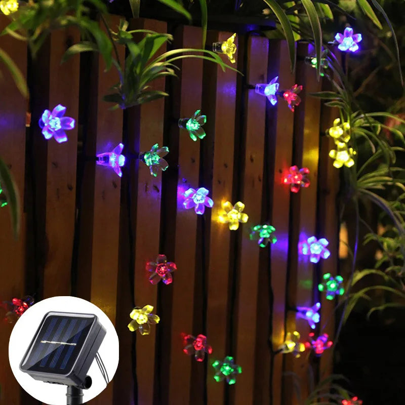 Guirlande solaire fleur LED 5/7/12M pour mariage, fête, maison et jardin
