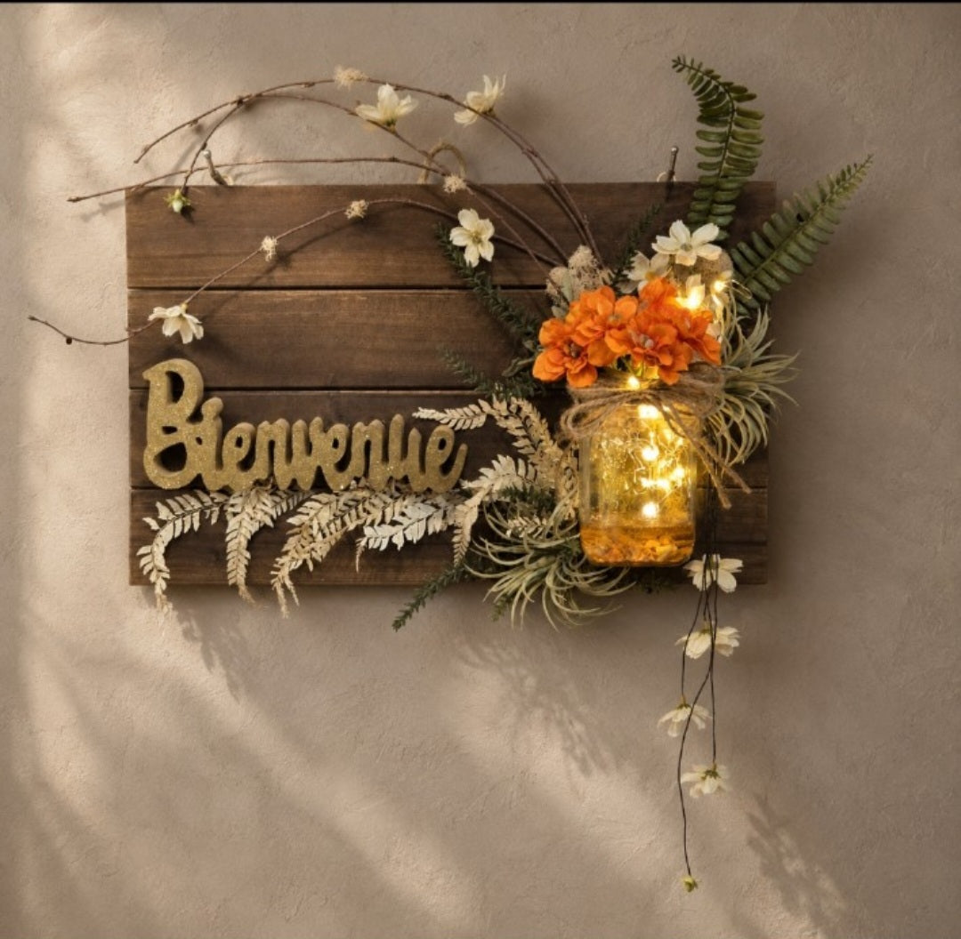 Lueur de bienvenue - Décoration murale florale illuminée