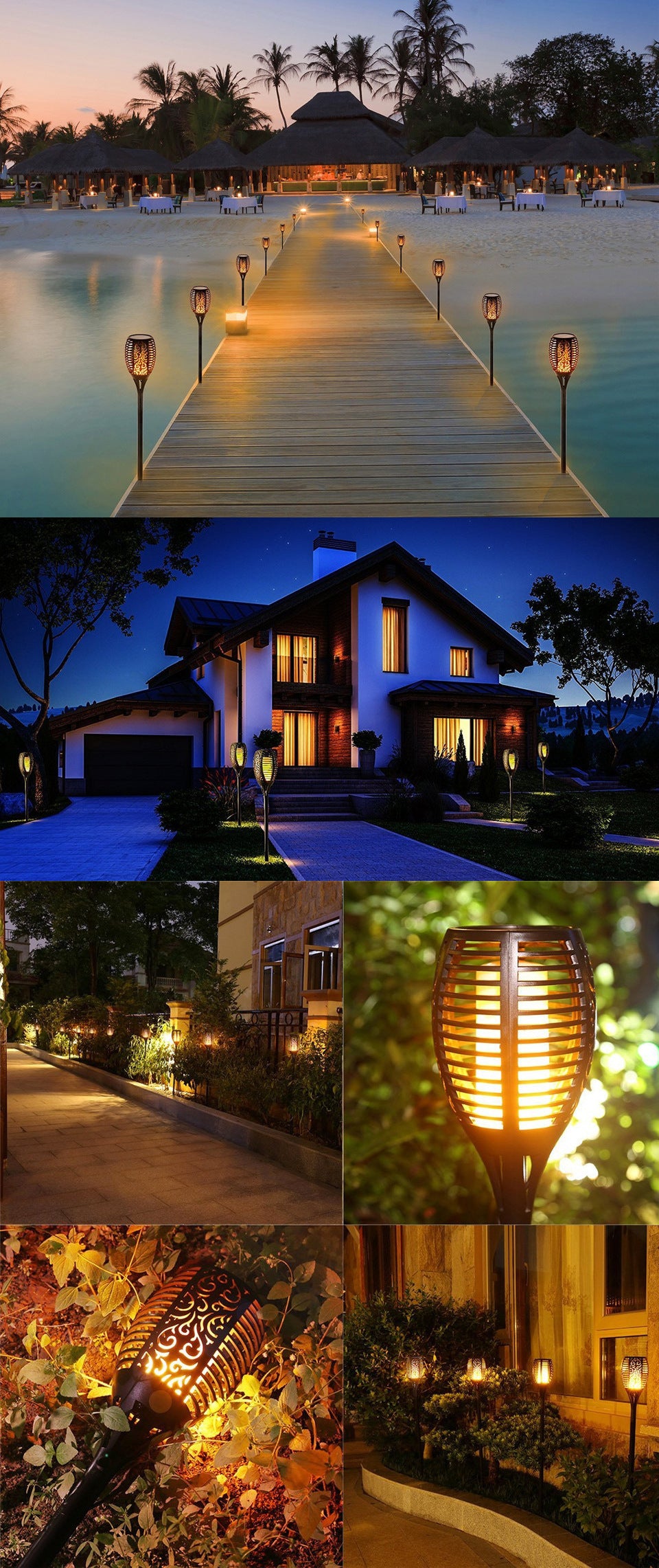 Torche solaire à effet flamme – Lumière d'ambiance naturelle pour l'extérieur