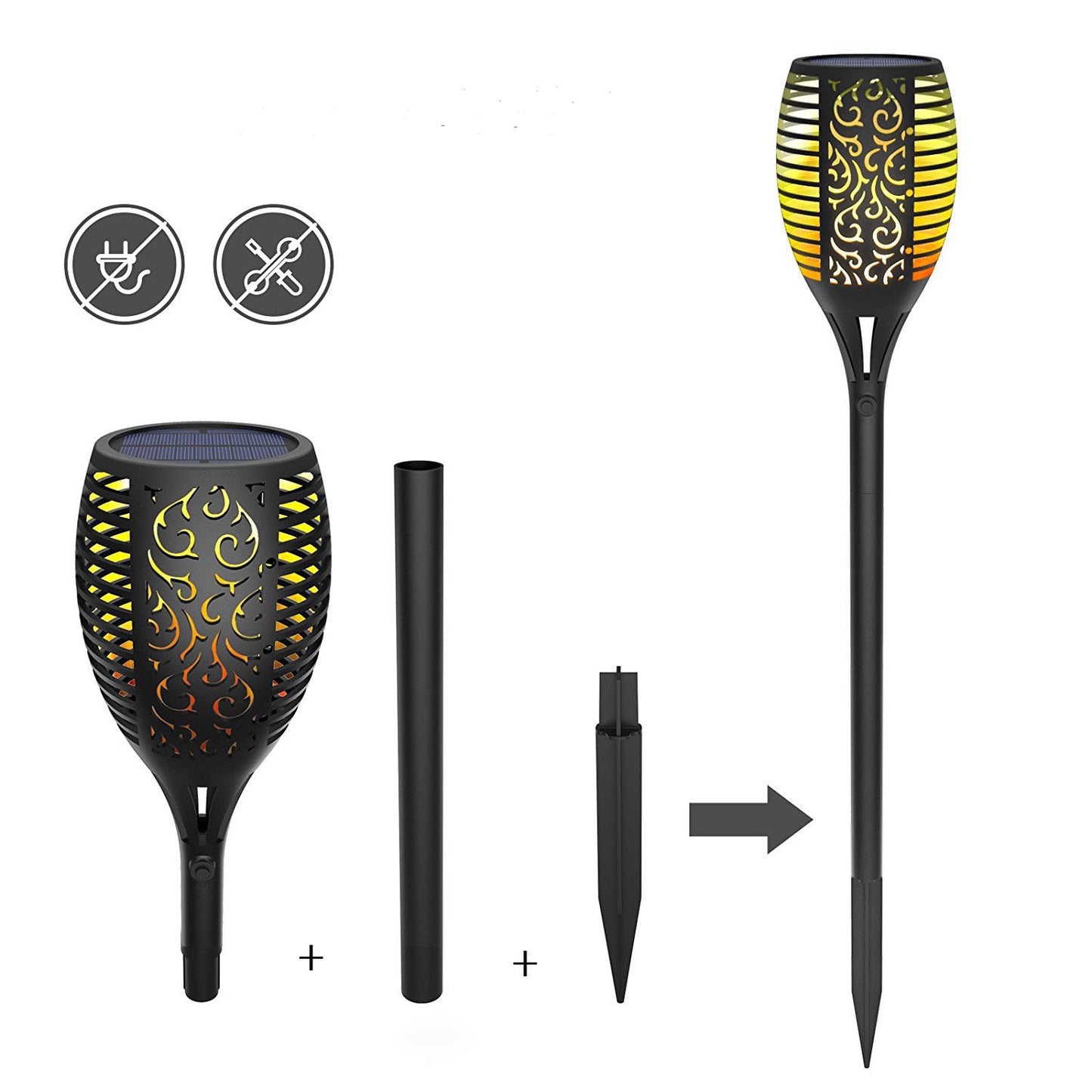 Torche solaire à effet flamme – Lumière d'ambiance naturelle pour l'extérieur