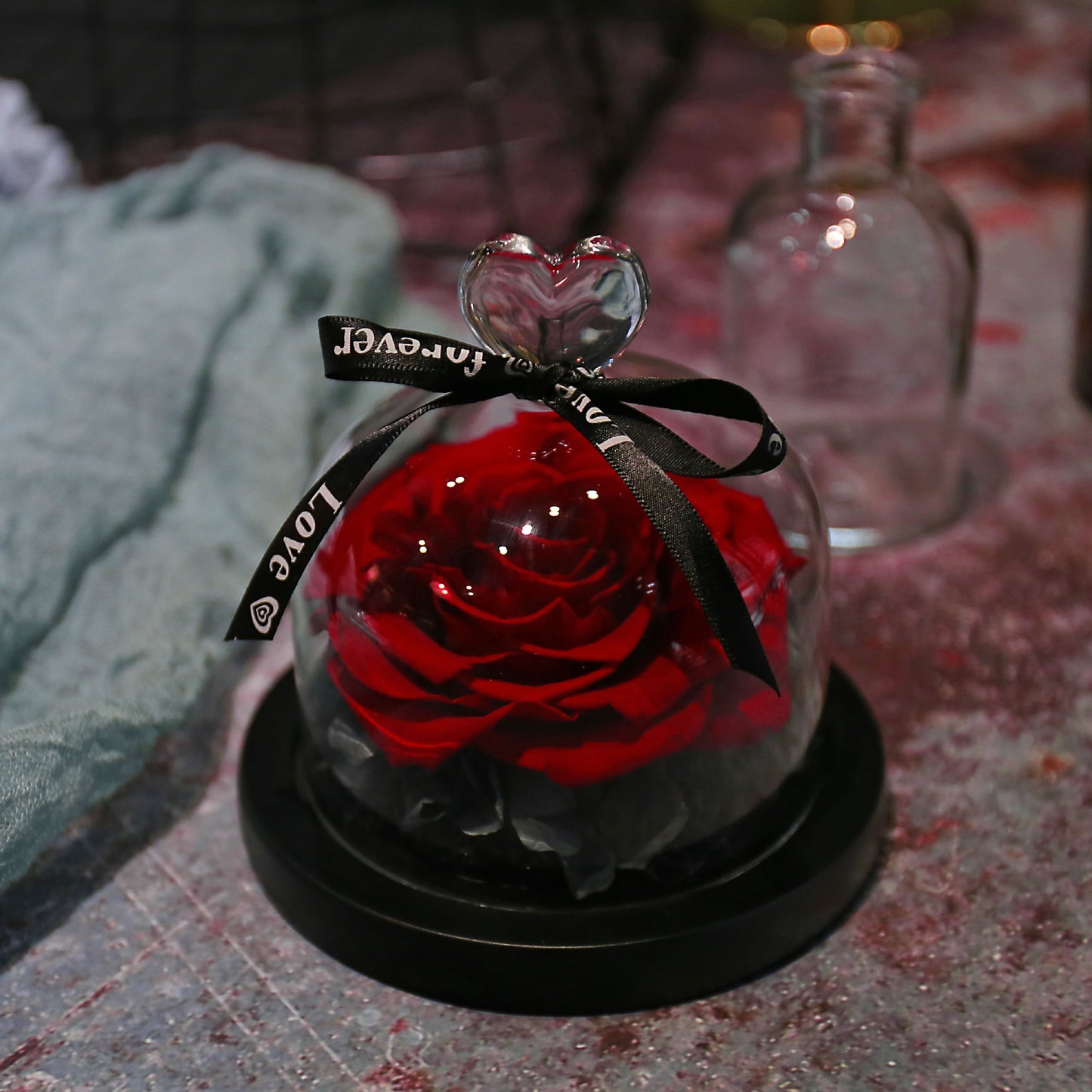 Immortal roses under glass dome.