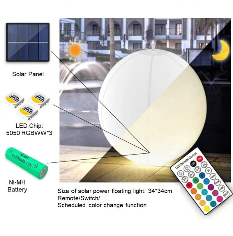 Boule lumineuse solaire flottante pour piscine – 16 couleurs