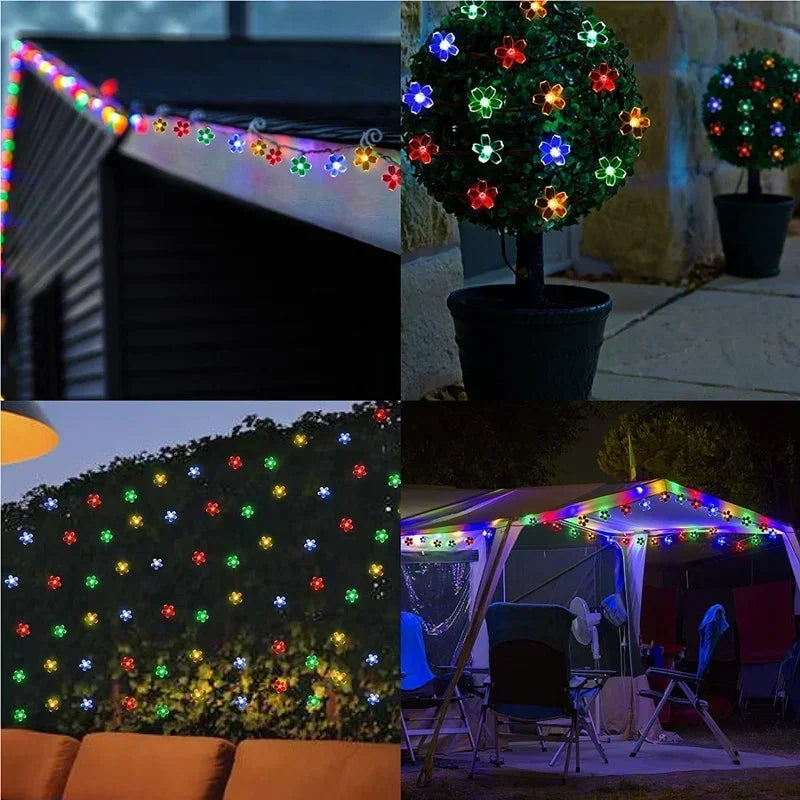 Guirlande solaire fleur LED 5/7/12M pour mariage, fête, maison et jardin