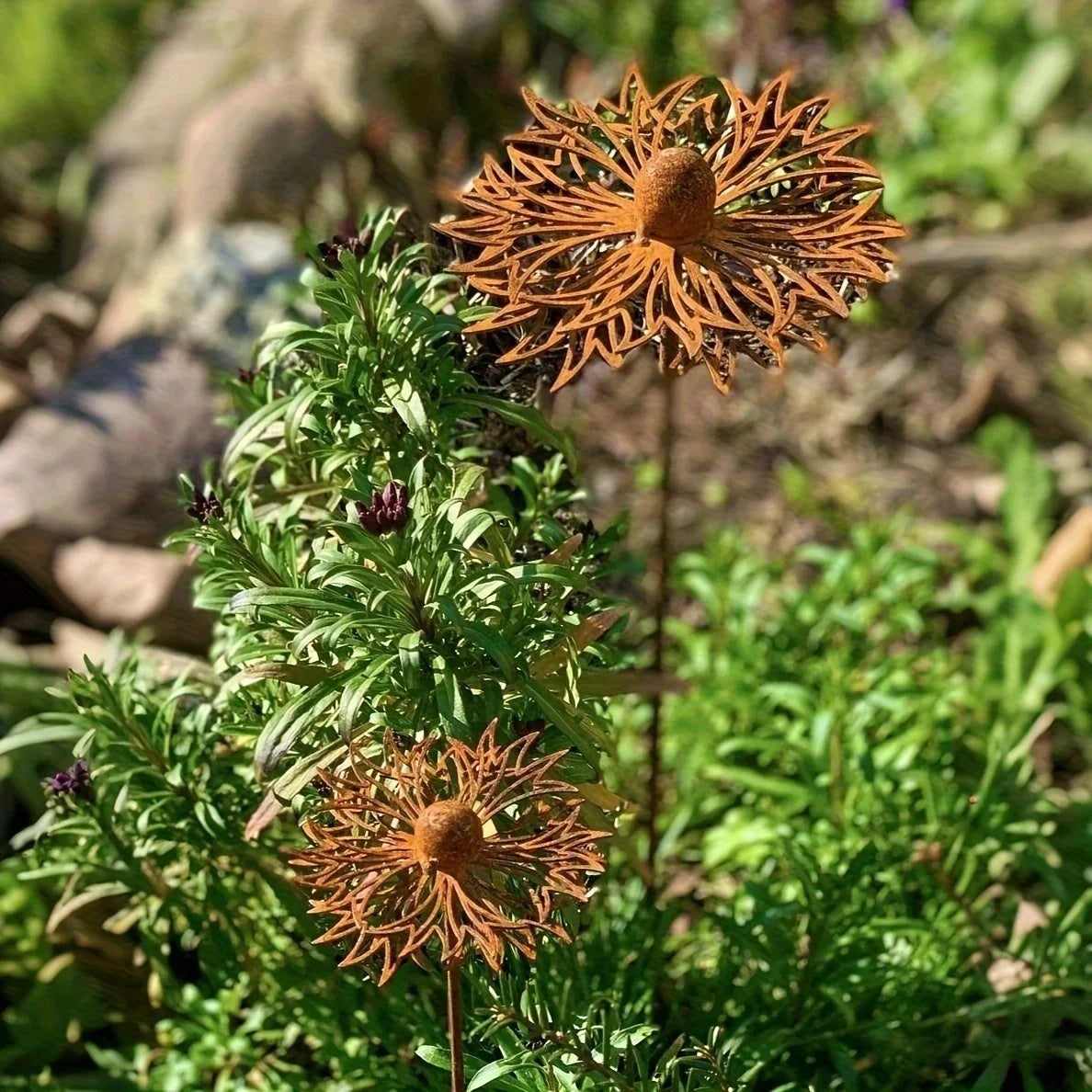 Rustic Metal Garden Ornament Bluebonnet Flower, Natural Outdoor Decor