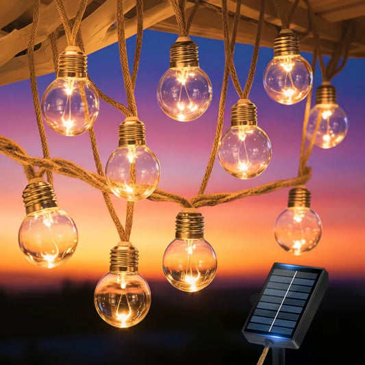 Outdoor Solar String Lights 10/20Bulbs Vintage Rope Solar Garden Lights 8 Lighting Modes for Balconies Patios Gardens Decor