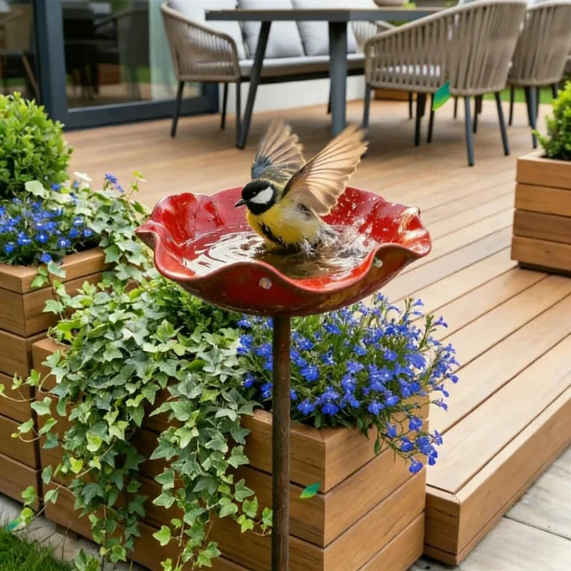 Fleur décorative en métal à planter, ornement de jardin et bain d'oiseaux