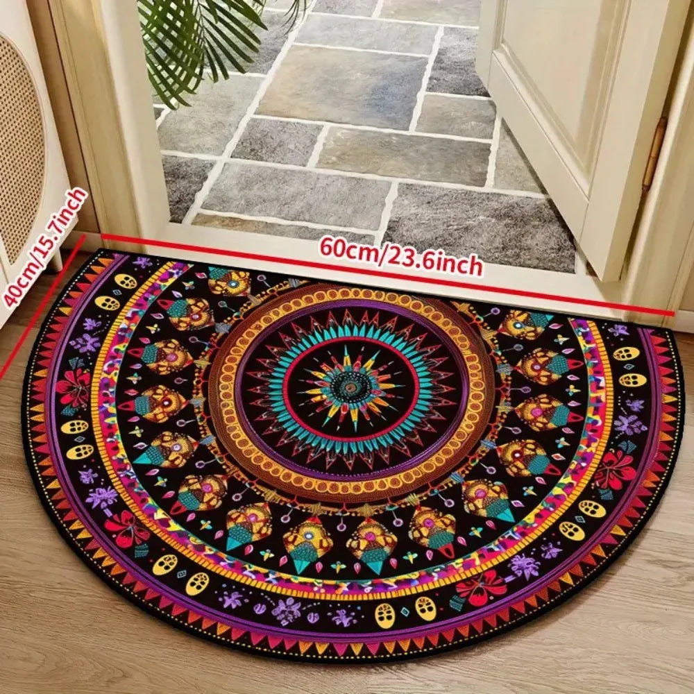 Tapis d'entrée demi-lune Motifs floraux bohèmes