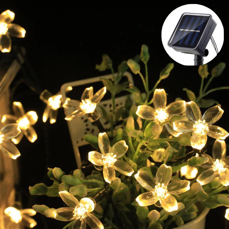 Guirlande solaire fleur LED 5/7/12M pour mariage, fête, maison et jardin