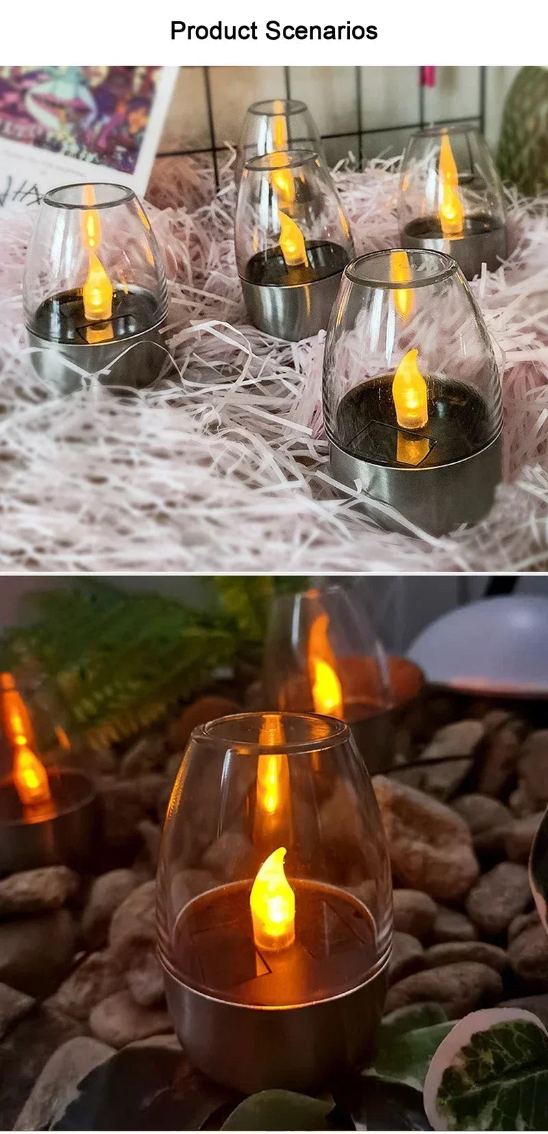 Bougies solaires LED sans flamme, rechargeables, lumière de nuit pour mariage, fête, décoration de jardin, lampe solaire extérieure étanche