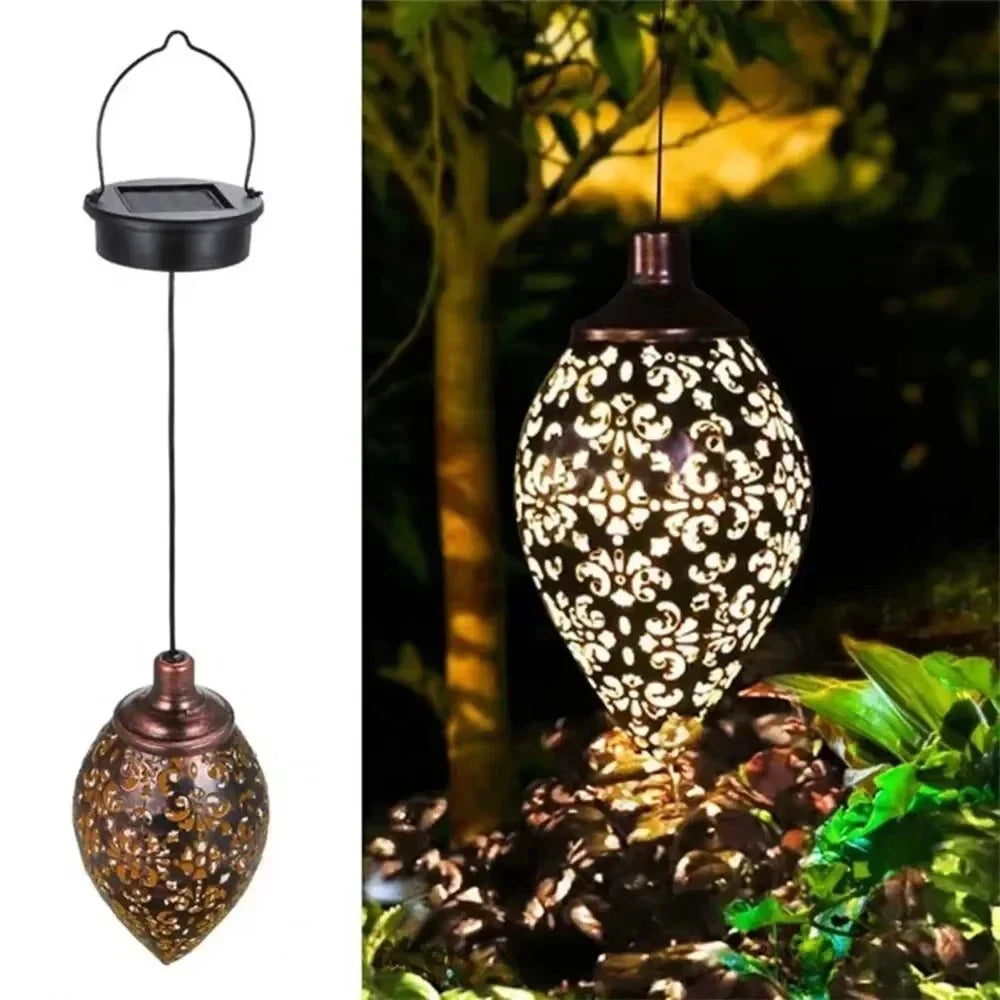 Outdoor Water Drop Shaped Solar Projection Light Waterproof Hollowed-out for Garden Patio Stair Fence Street Landscape Balcony