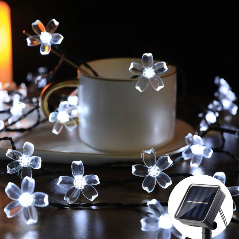 Guirlande solaire fleur LED 5/7/12M pour mariage, fête, maison et jardin