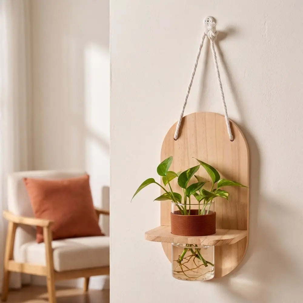 Vase mural en bois pour composition végétale