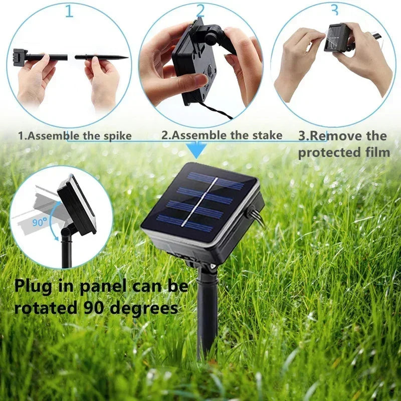 Guirlande solaire fleur LED 5/7/12M pour mariage, fête, maison et jardin