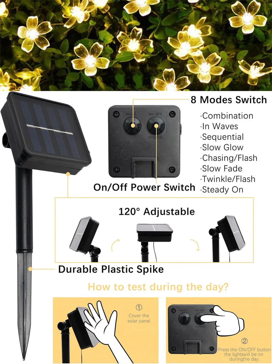 Guirlande solaire à fleurs de cerisier DEL – 8 modes