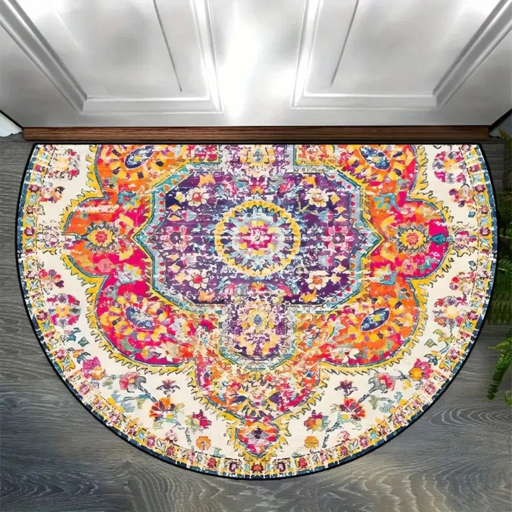 Tapis d'entrée demi-lune Motifs floraux bohèmes