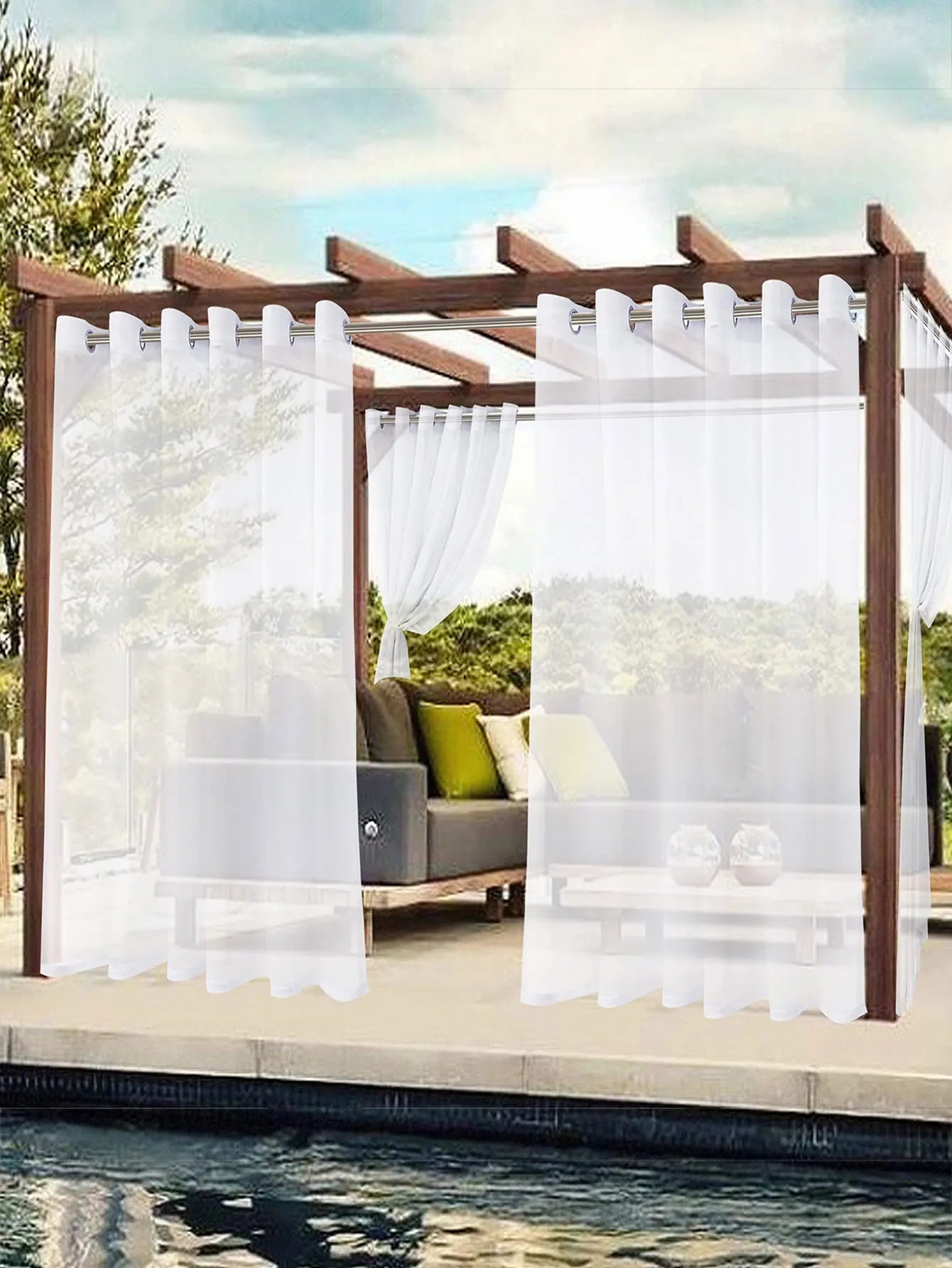Rideaux voilages d'extérieur blancs non imperméables, rideaux voilages d'intérieur à œillets pour salon, chambre, porche, pergola