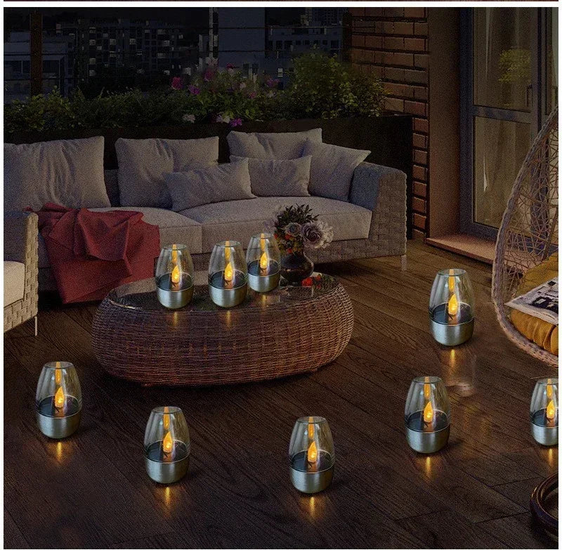 Bougies solaires LED sans flamme, rechargeables, lumière de nuit pour mariage, fête, décoration de jardin, lampe solaire extérieure étanche
