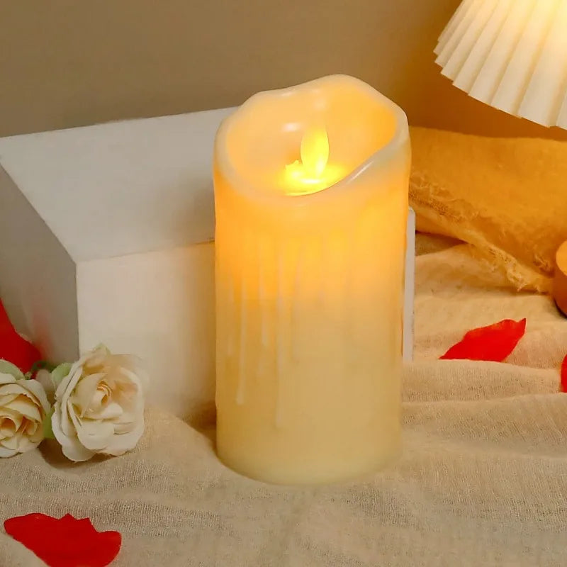 Bougies électroniques, imitation de bougies en plastique, décorations pour mariages, fêtes d'anniversaire, ornements familiaux, ensemble de 3 pièces.