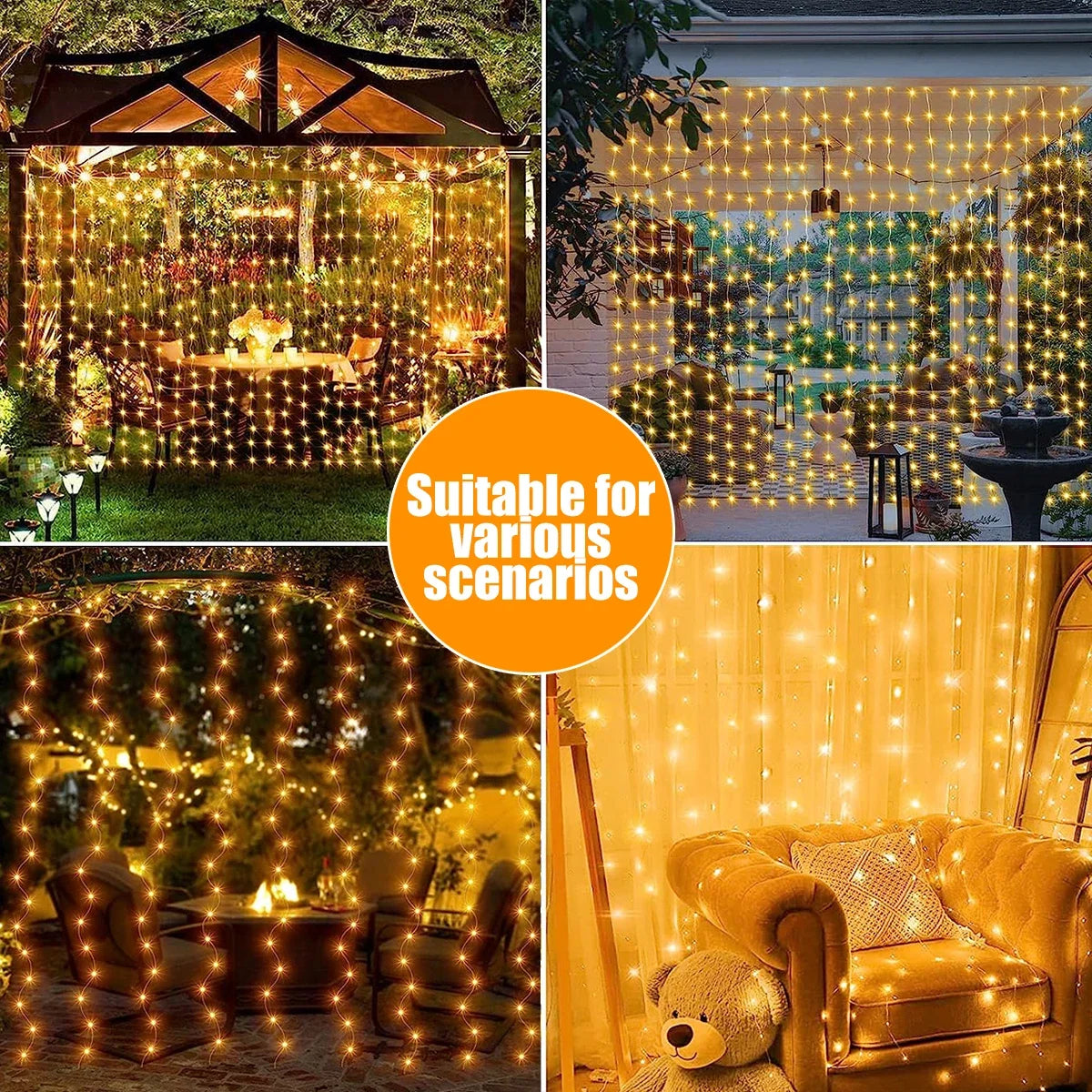 Guirlande solaire rideau - ambiance terrasse et pergola