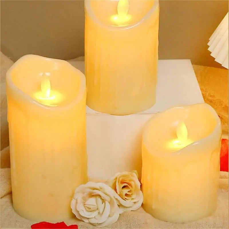 Bougies électroniques, imitation de bougies en plastique, décorations pour mariages, fêtes d'anniversaire, ornements familiaux, ensemble de 3 pièces.