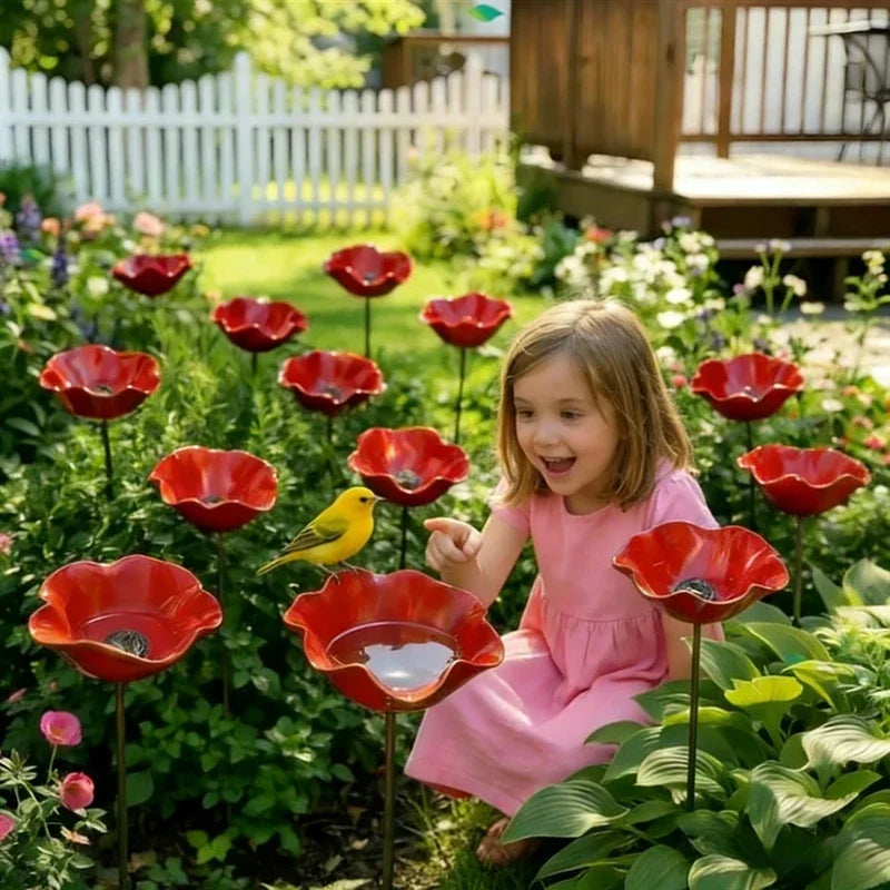 Fleur décorative en métal à planter, ornement de jardin et bain d'oiseaux