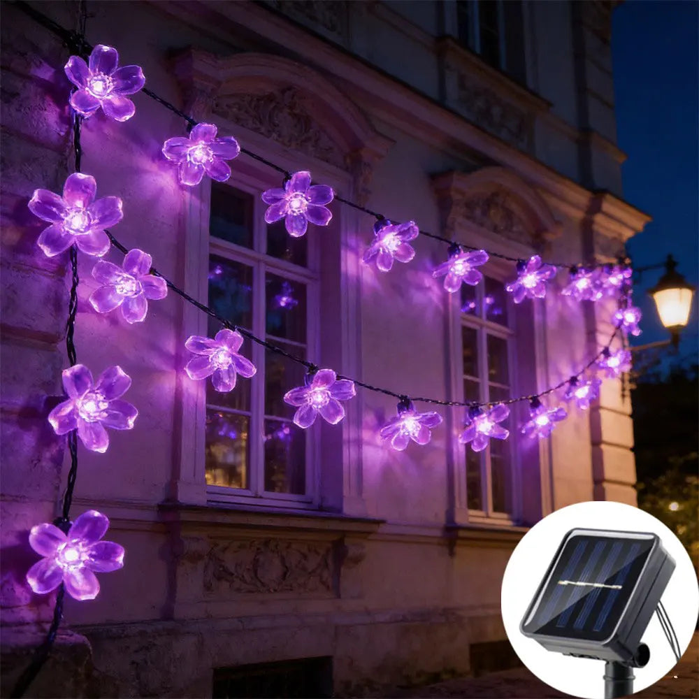 Guirlande solaire fleur LED 5/7/12M pour mariage, fête, maison et jardin