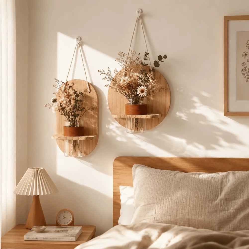 Vase mural en bois pour composition végétale