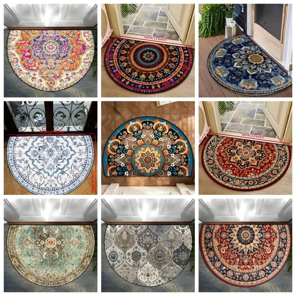 Tapis d'entrée demi-lune Motifs floraux bohèmes