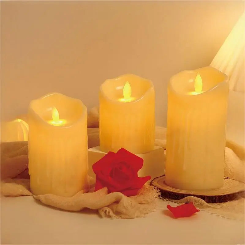 Bougies électroniques, imitation de bougies en plastique, décorations pour mariages, fêtes d'anniversaire, ornements familiaux, ensemble de 3 pièces.