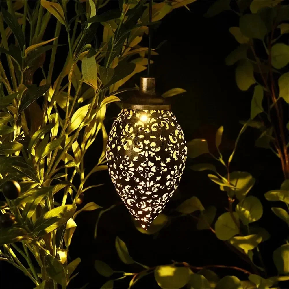 Outdoor Water Drop Shaped Solar Projection Light Waterproof Hollowed-out for Garden Patio Stair Fence Street Landscape Balcony