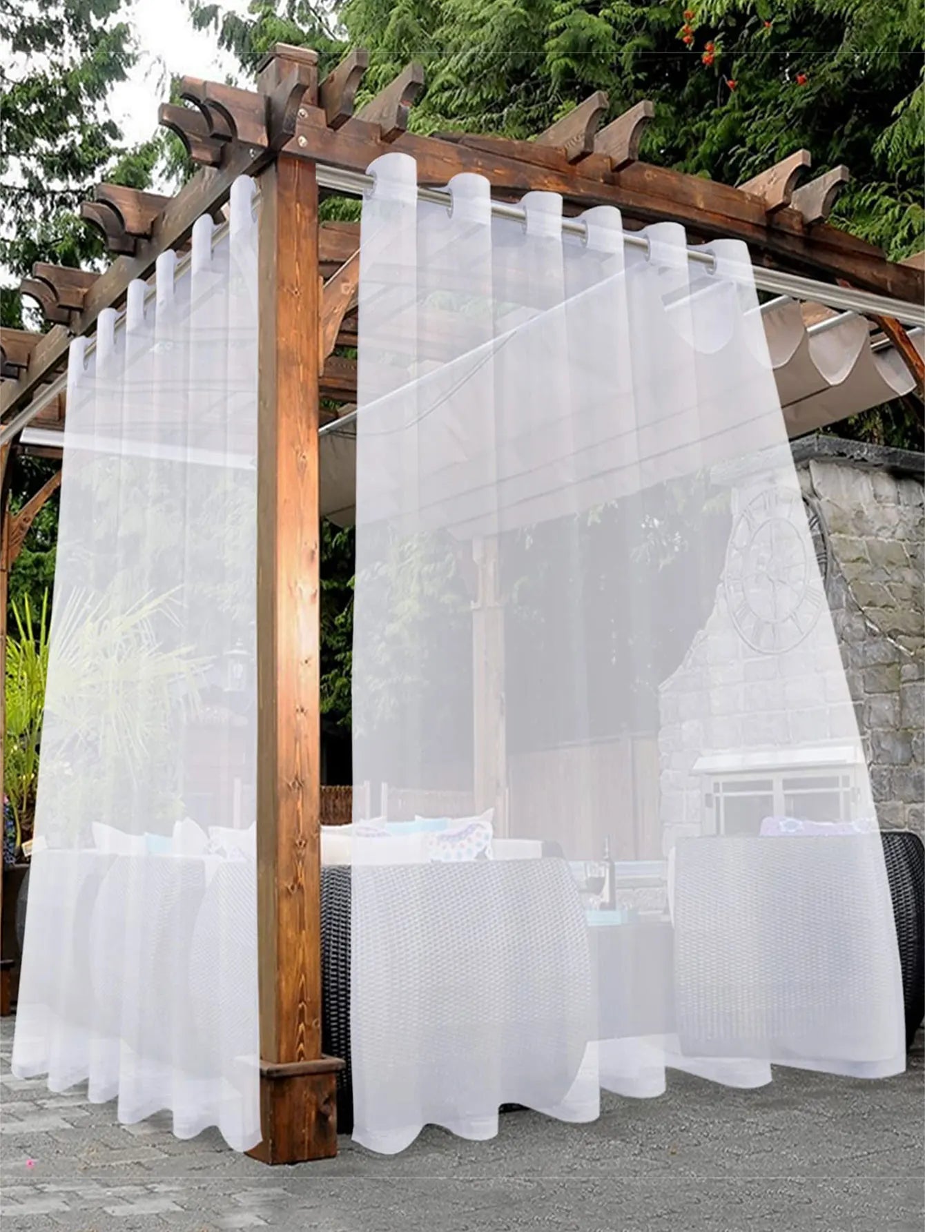 Rideaux voilages d'extérieur blancs non imperméables, rideaux voilages d'intérieur à œillets pour salon, chambre, porche, pergola