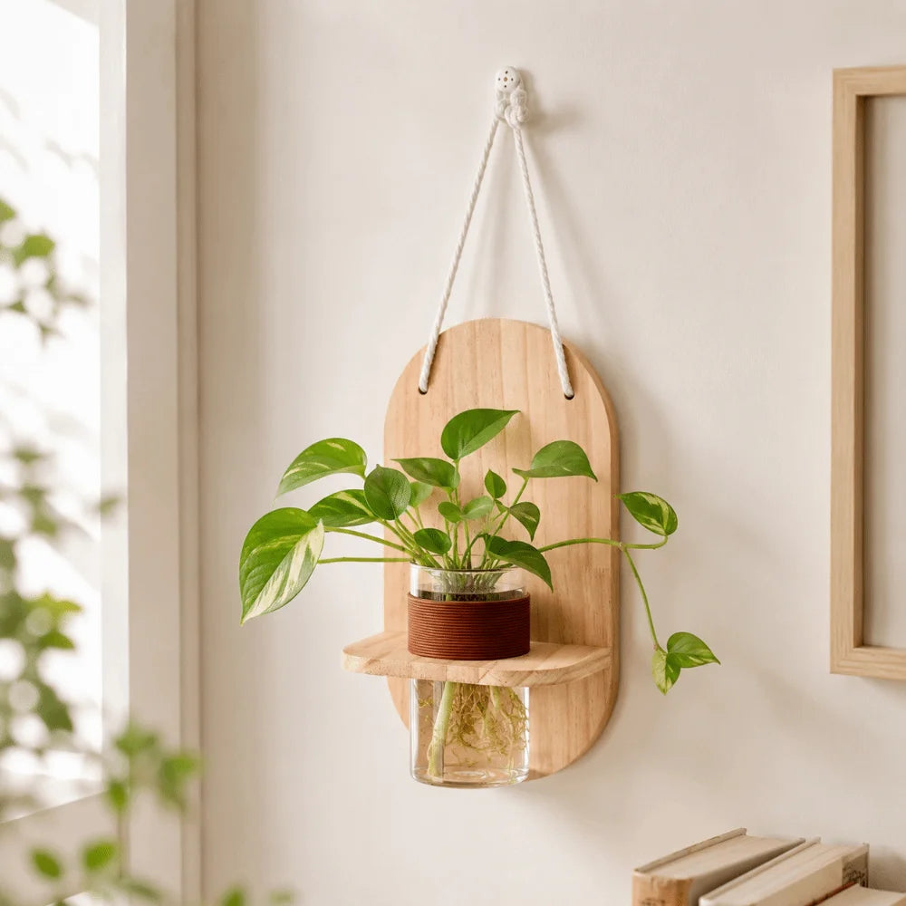 Vase mural en bois pour composition végétale
