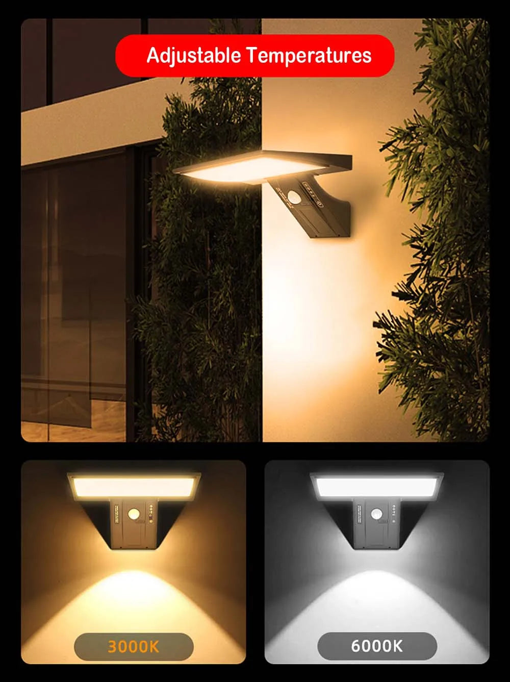 Applique solaire extérieure à détecteur – 3 températures et 4 modes