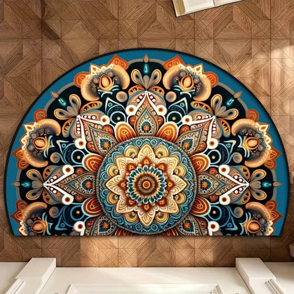 Tapis d'entrée demi-lune Motifs floraux bohèmes