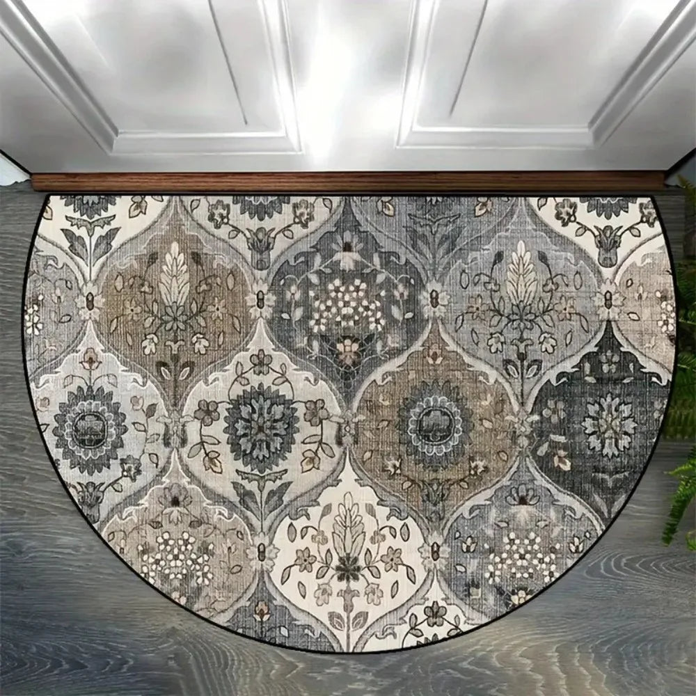 Tapis d'entrée demi-lune Motifs floraux bohèmes
