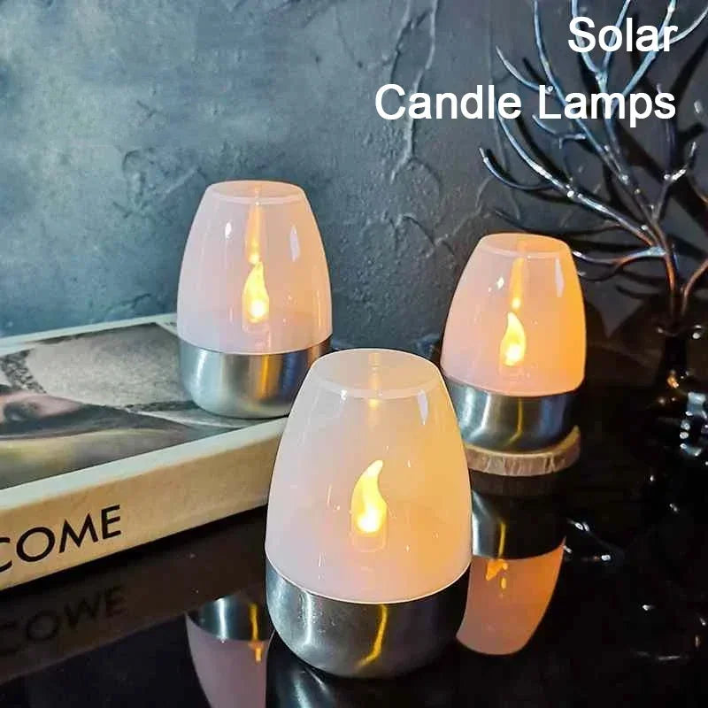 Bougies solaires LED sans flamme, rechargeables, lumière de nuit pour mariage, fête, décoration de jardin, lampe solaire extérieure étanche