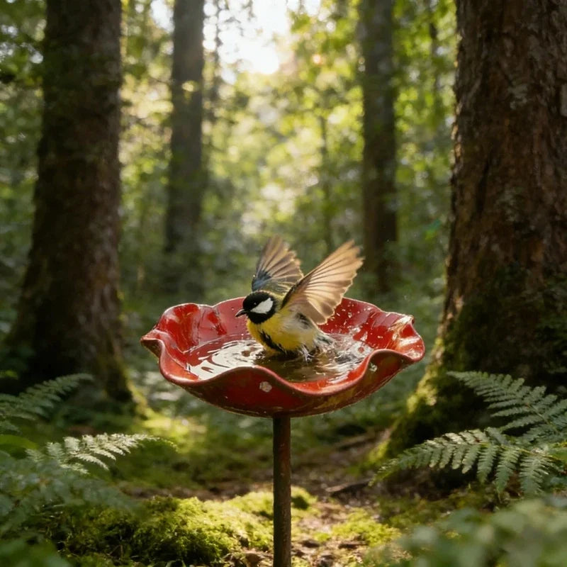 Fleur décorative en métal à planter, ornement de jardin et bain d'oiseaux