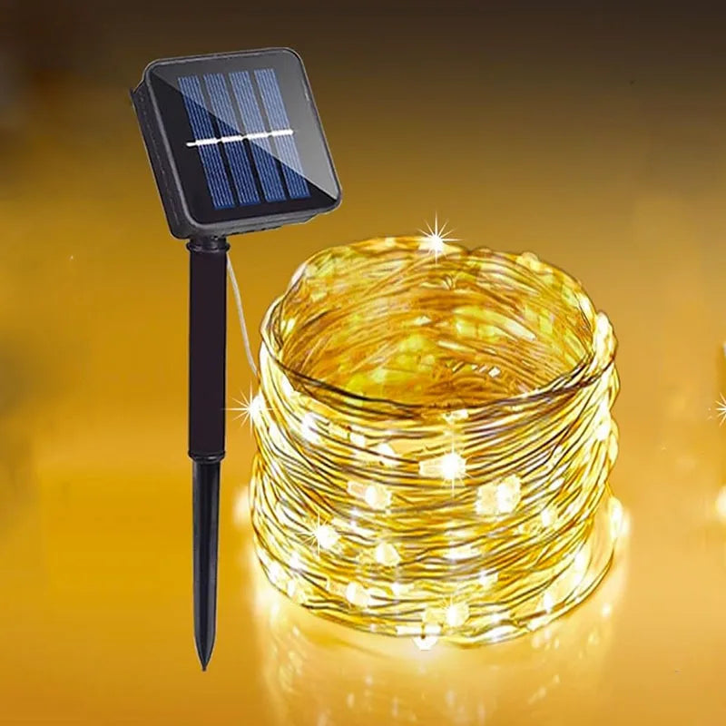 Guirlande solaire LED extérieure en fil de cuivre