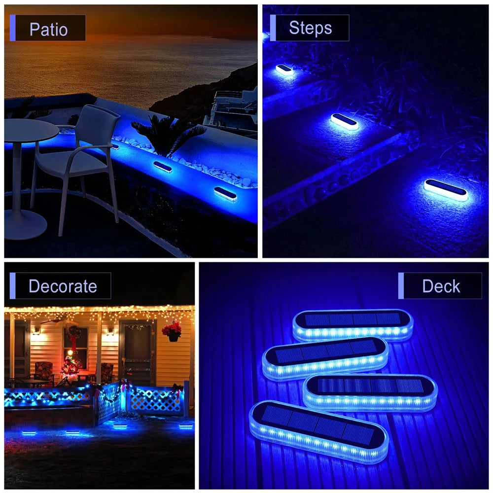 Lampes solaires bleues pour terrasse et escalier – Étanches IP68