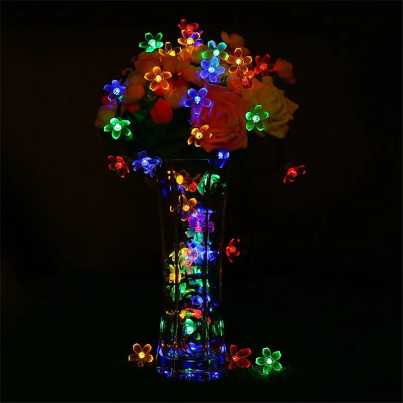 Guirlande solaire fleur LED 5/7/12M pour mariage, fête, maison et jardin