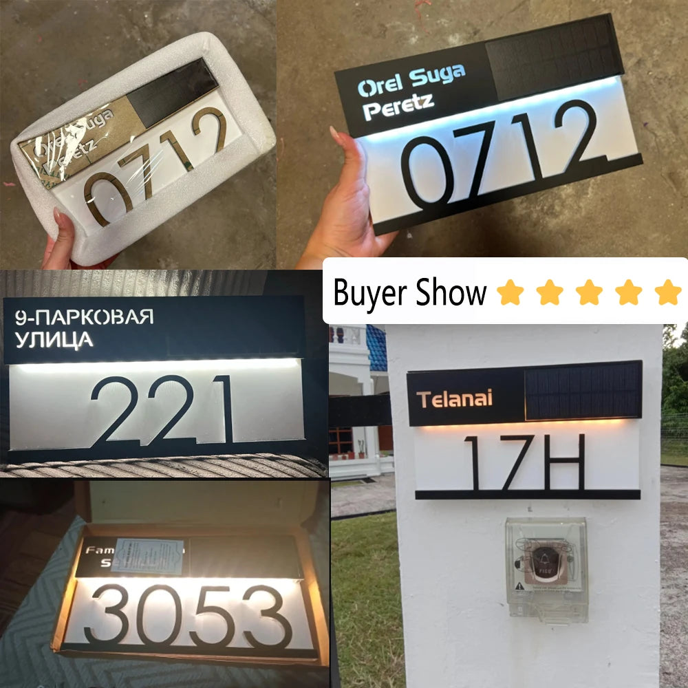 Plaque d'adresse solaire personnalisée, numéro civique lumineux LED