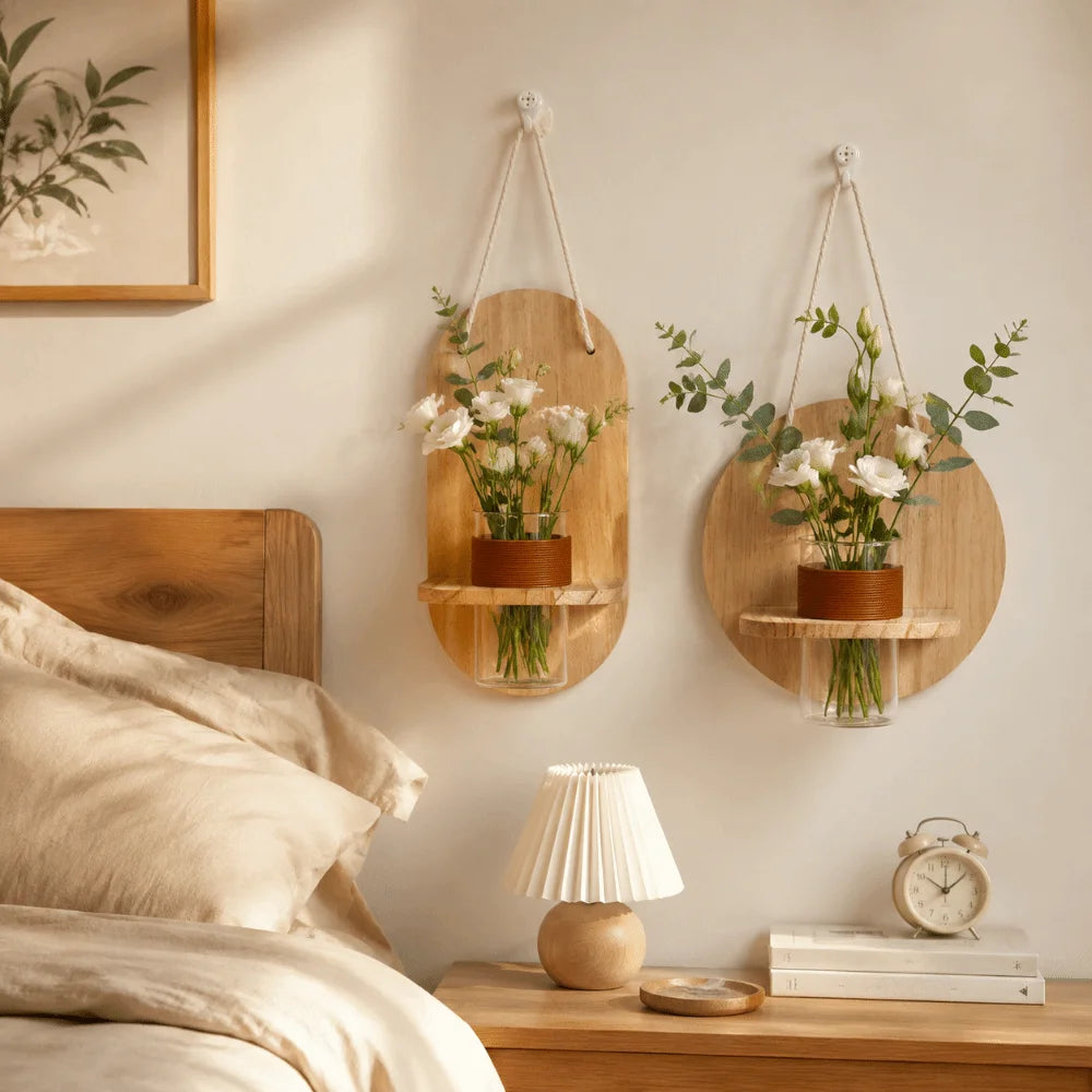 Vase mural en bois pour composition végétale
