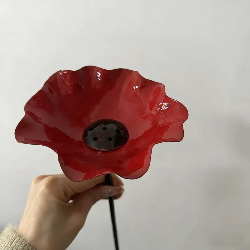 Fleur décorative en métal à planter, ornement de jardin et bain d'oiseaux