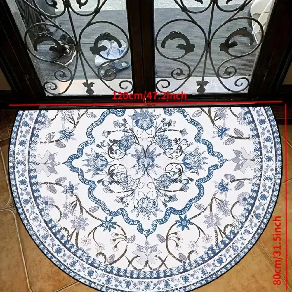Tapis d'entrée demi-lune Motifs floraux bohèmes