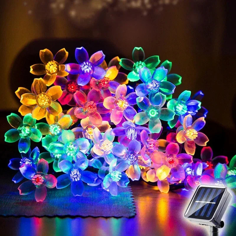 Guirlande solaire fleur LED 5/7/12M pour mariage, fête, maison et jardin
