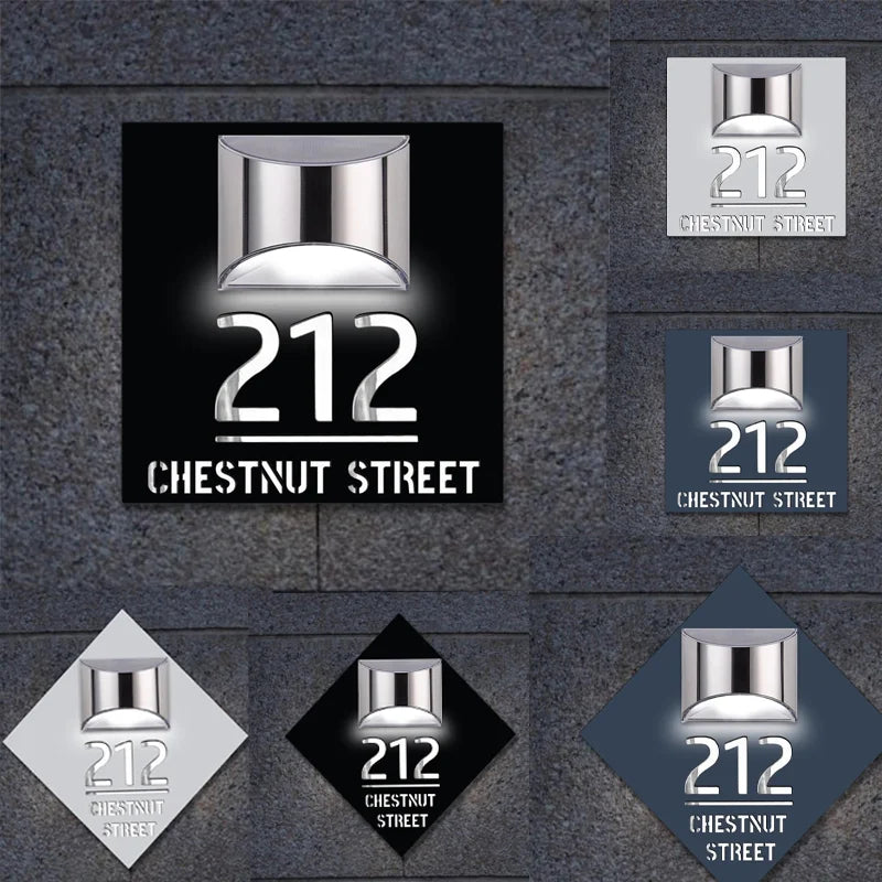 Numéro civique solaire personnalisé, Plaque d'adresse extérieure LED