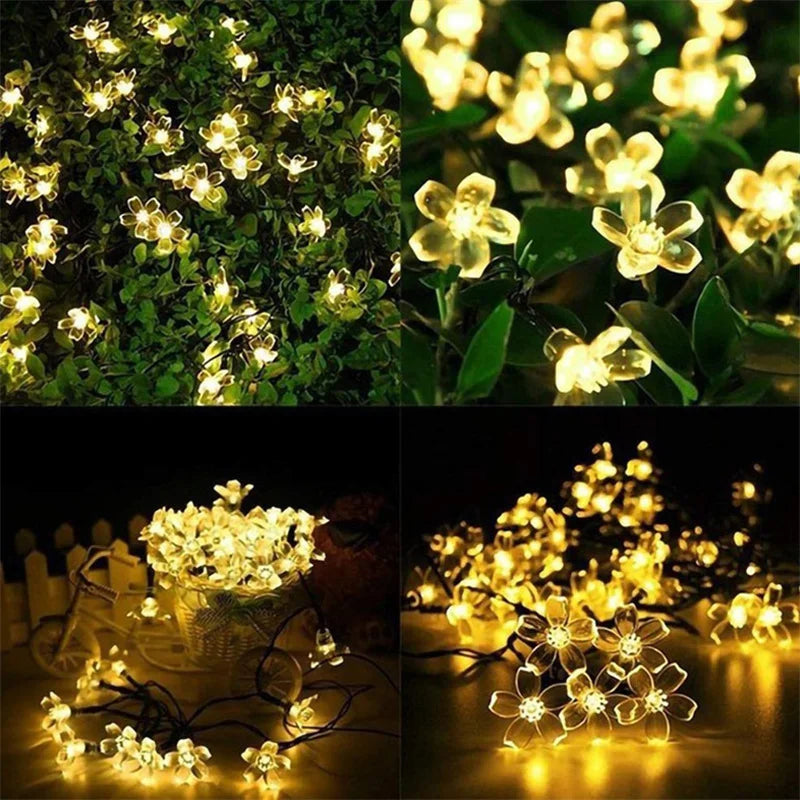 Guirlande solaire fleur LED 5/7/12M pour mariage, fête, maison et jardin