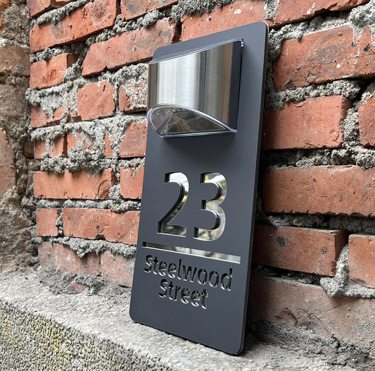 Numéro civique solaire personnalisé, style contemporain élégant